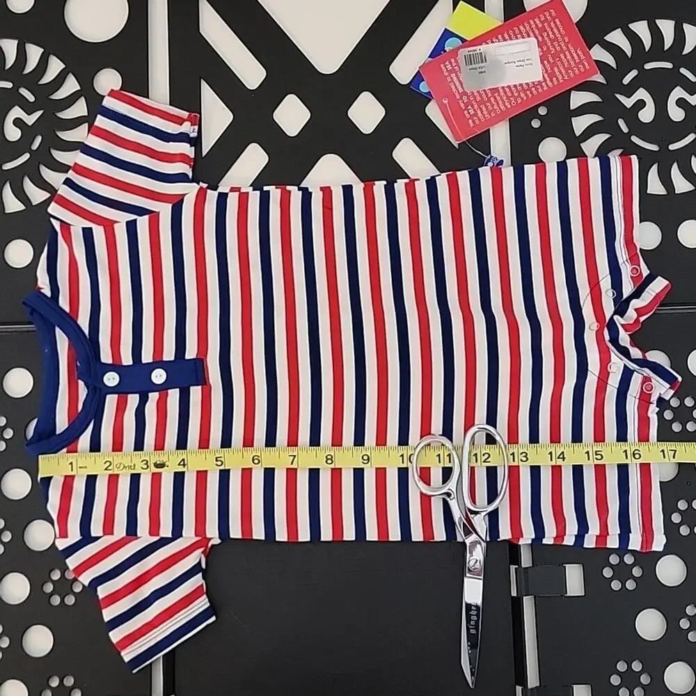 Kickee Pants Henley Romper in Print USA Stripe Red White Blue 3-6M‎ FLAWS